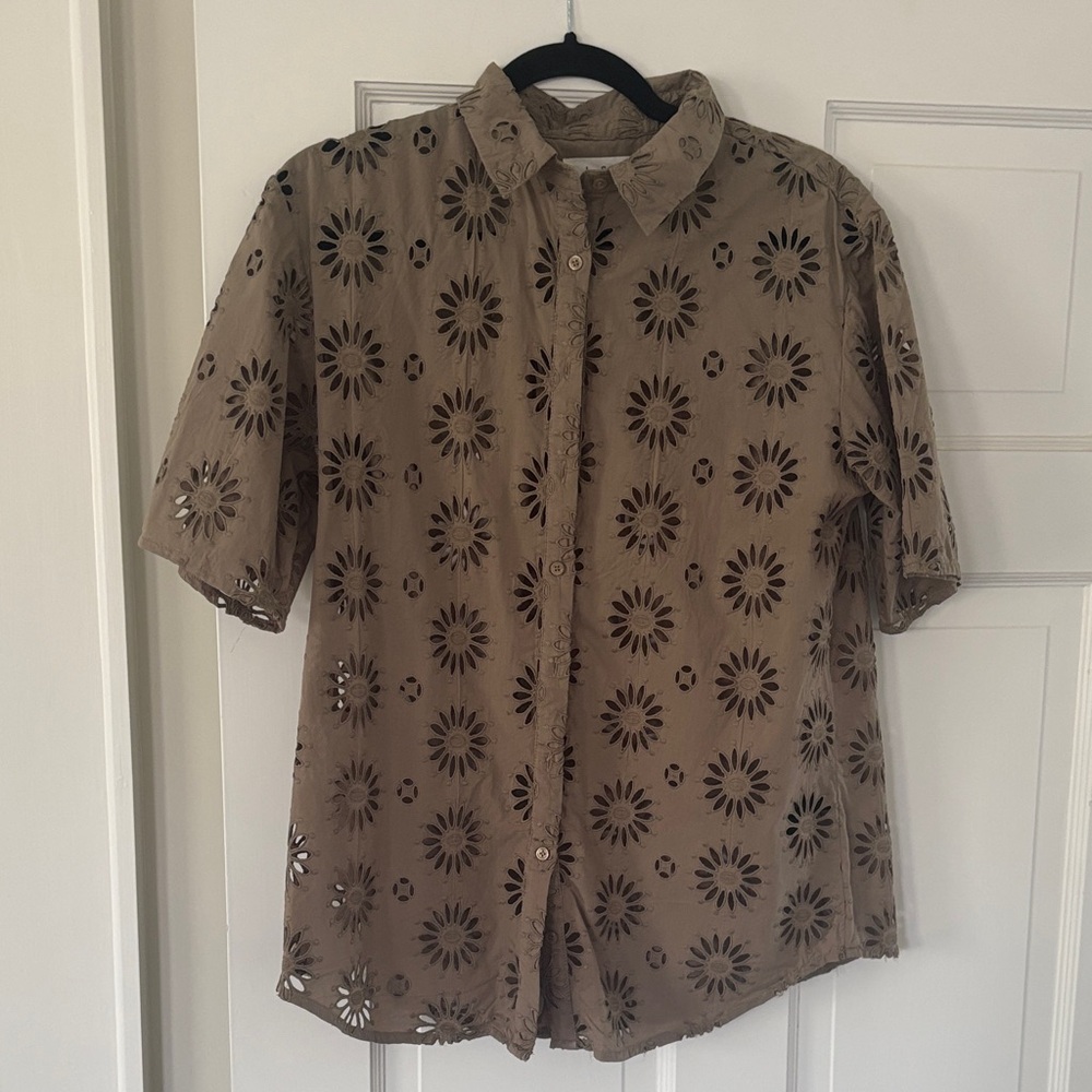 ba&sh Green Floral Cutout Blouse